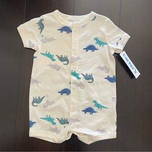 Carter's Cream Romper with Blue and Green Dinosaurs